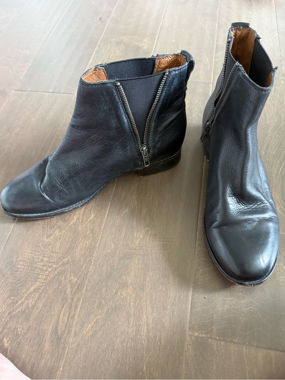 Frye Black Leather Zip Ankle Boots